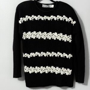 Vtg women's Sweater M Embellished Stripes Top Beading‎ Dressy Lambswool/Rabbit *